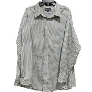 Paul Fredrick Shirt Mens 2XL Green Blue Stripe Button Up Cotton Office Preppy